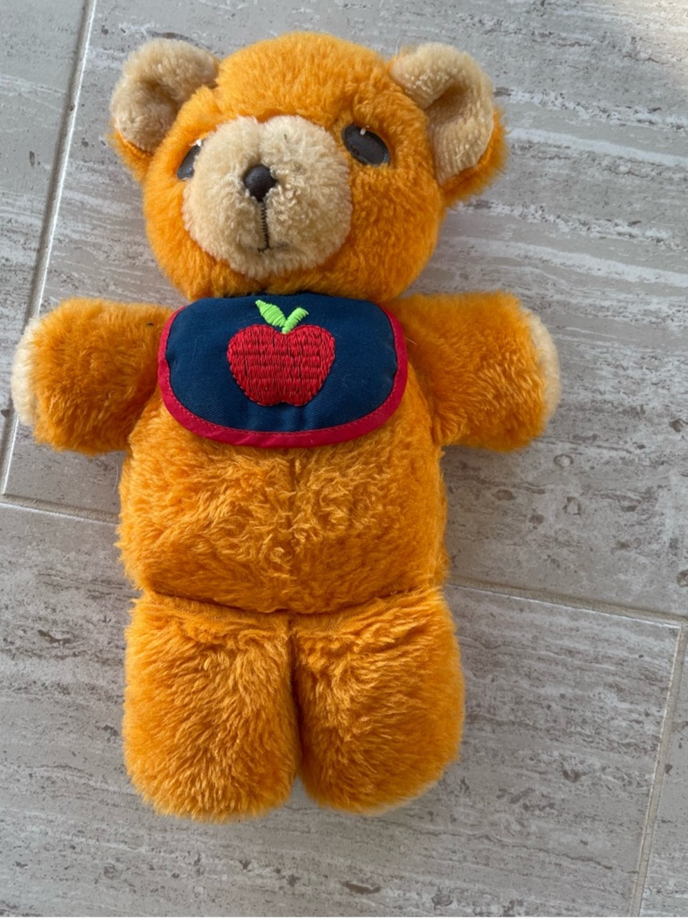 Vintage 1975 Fisher Price Apple Bib Teddy Bear Plush Squeaks Toy 418 Works